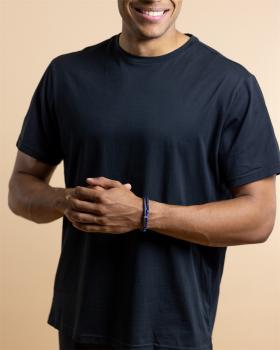 Doppeltes Armband mit schwarzem italienischem Leder und blauem Tigerauge-Stein - Double Night